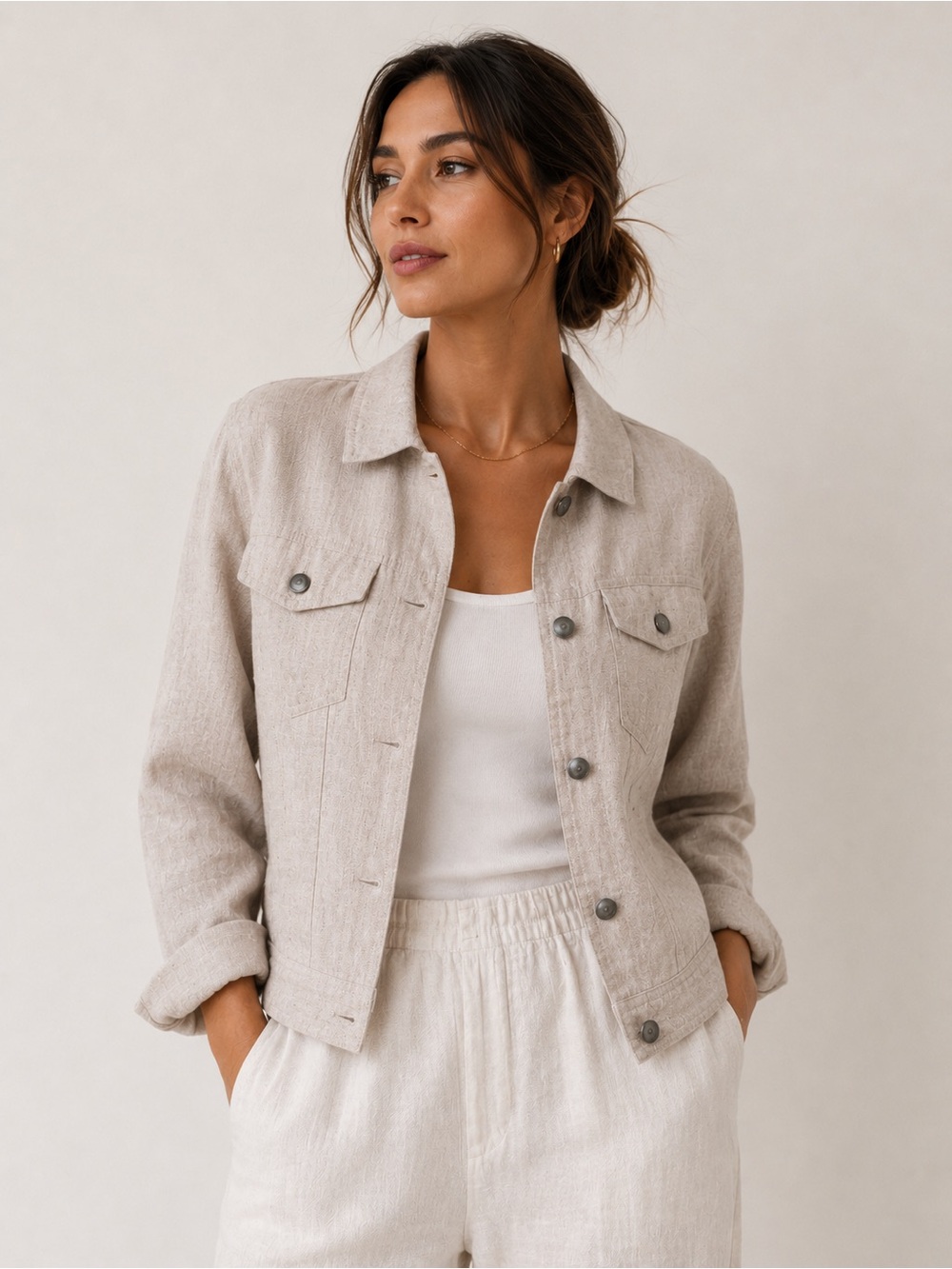 JONES‎ NEW YORK Linen Jacket with Metal Trim